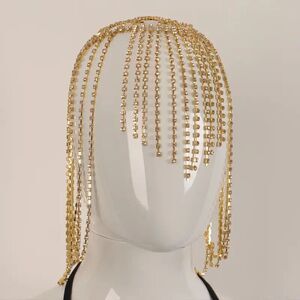 Tassel Rhinestone Cap Headpiece Flapper Golden & Crystal Head Chain Jewelry